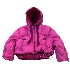 Cropped Puffer Jacket Goose Down Fill Silk Blend Sz S Hot Pink Barbie